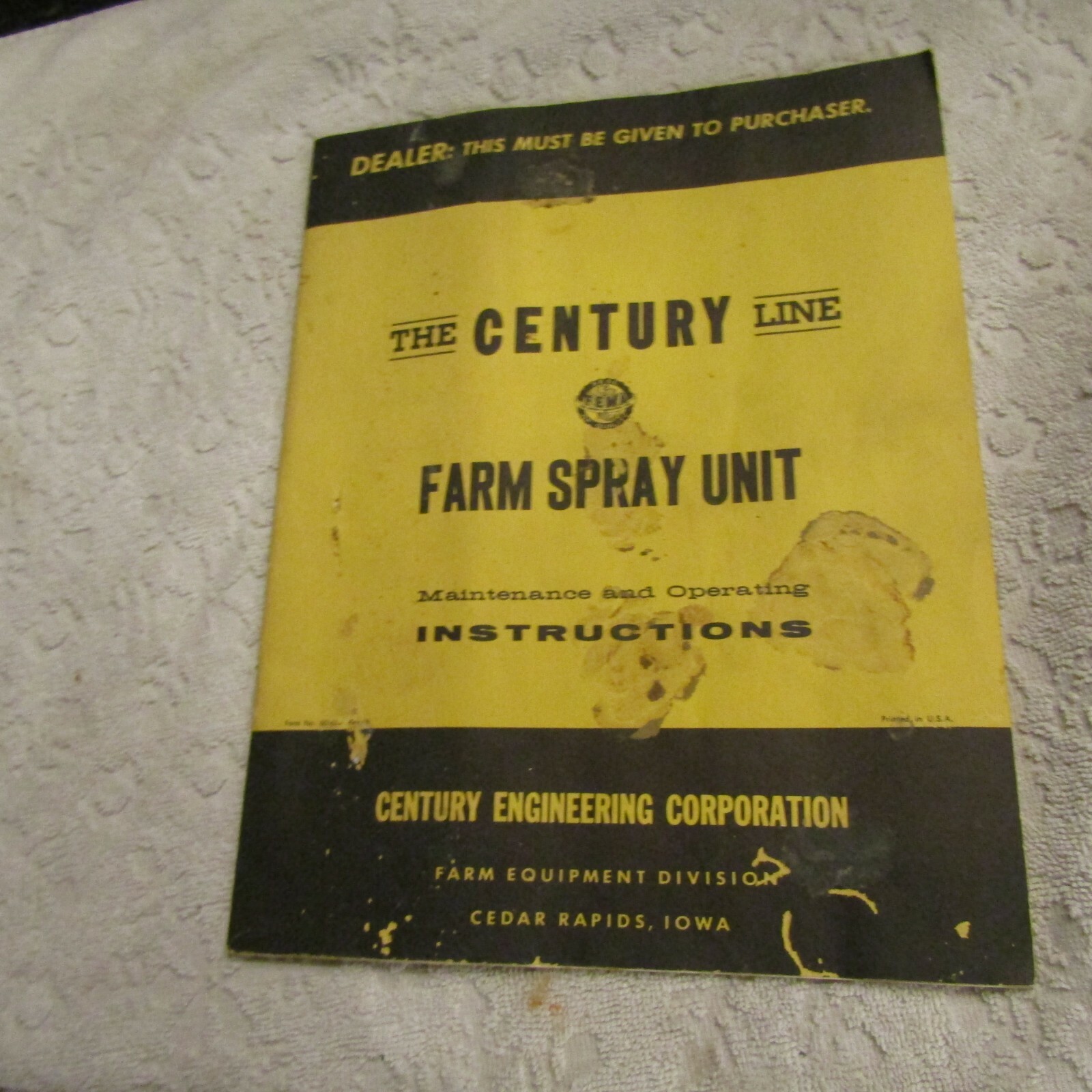 Vintage The Century Engineering Line Farm Spray Unit Instruction Booklet