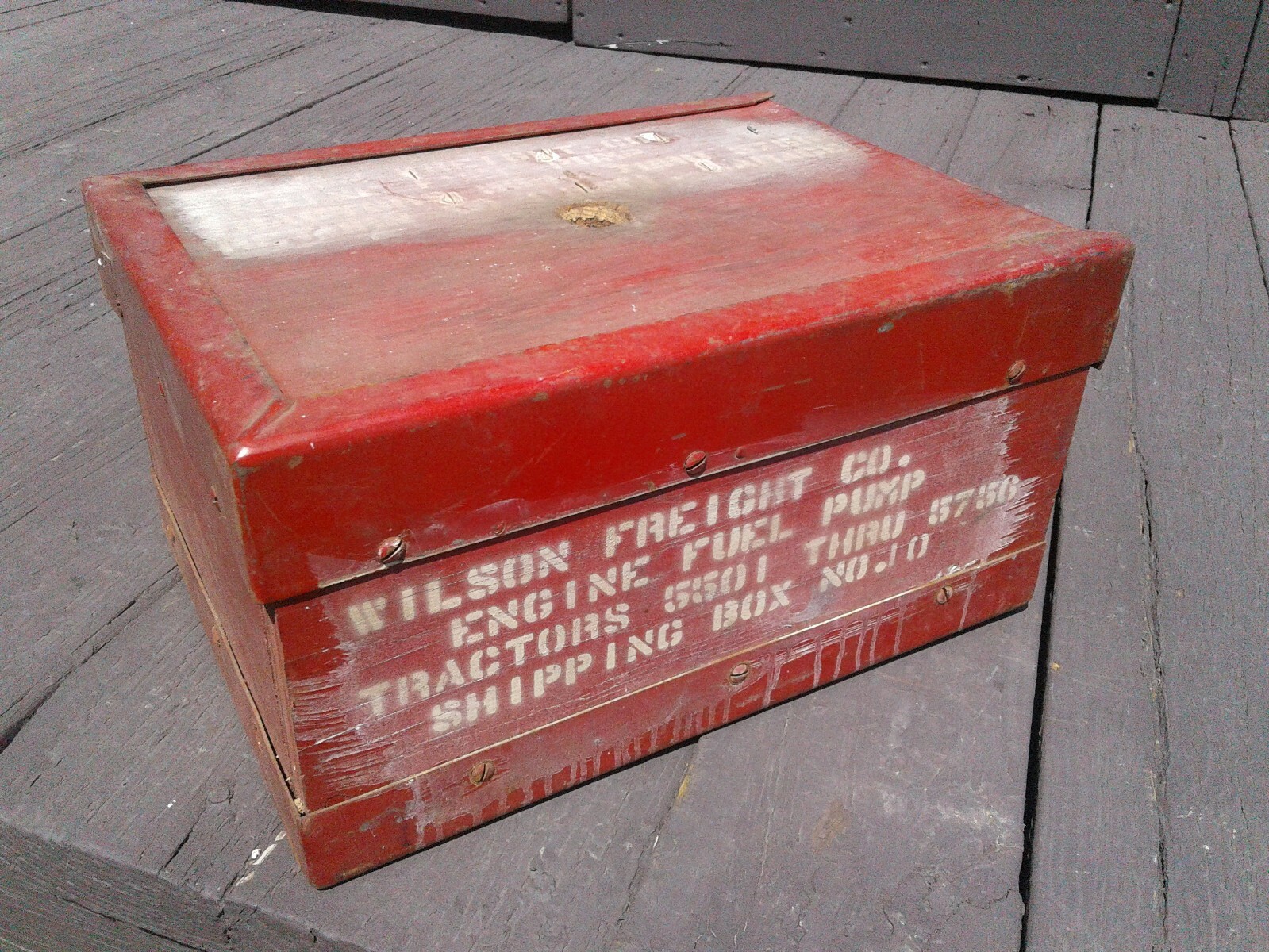 Antique Red Engine Tractor Fuel Pump Wood Shipping Crate Wilson Freight Co.