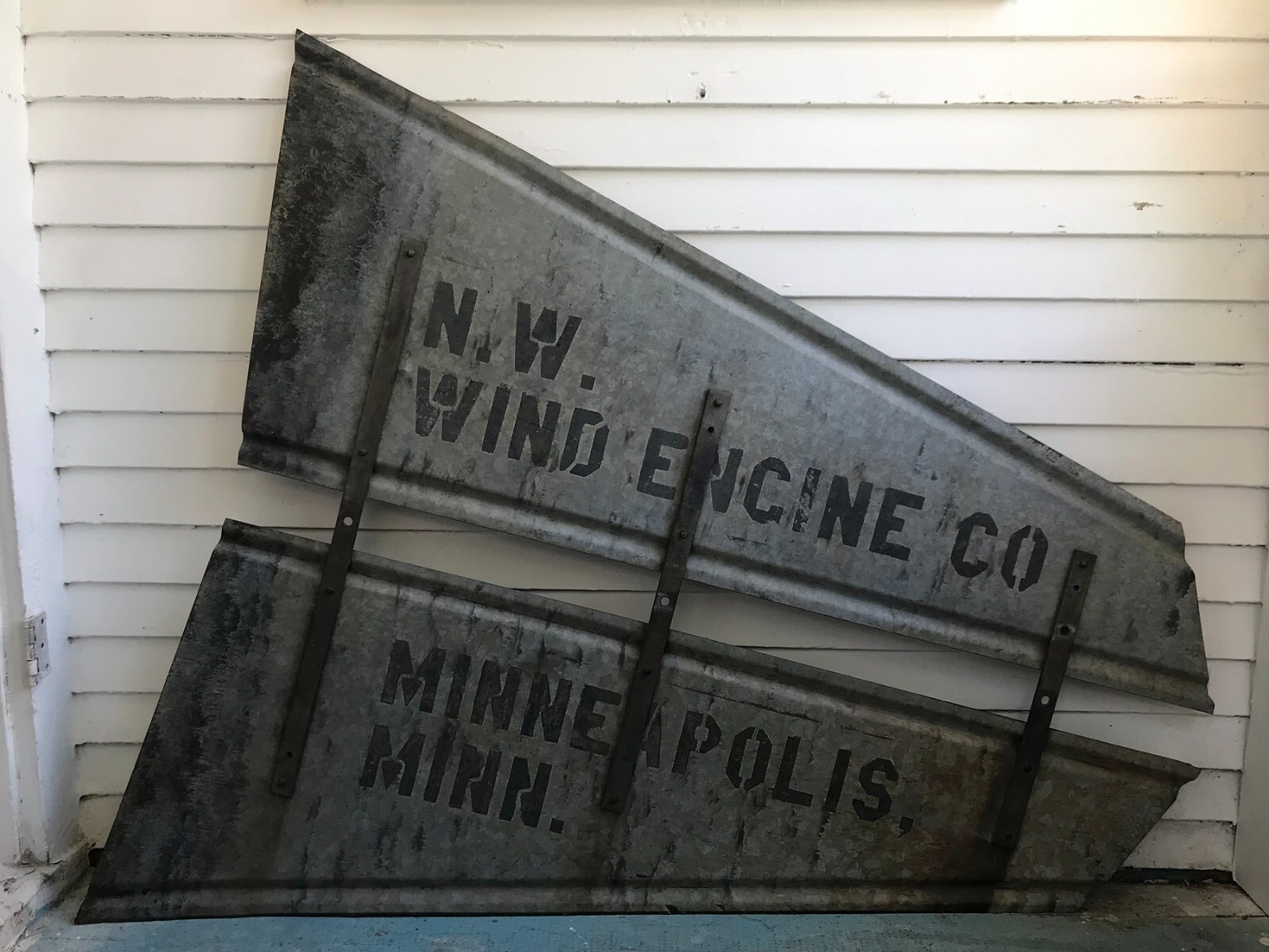 c1920 Antique Monitor + NW Wind Engine Co Windmill Tail Evansville Wis