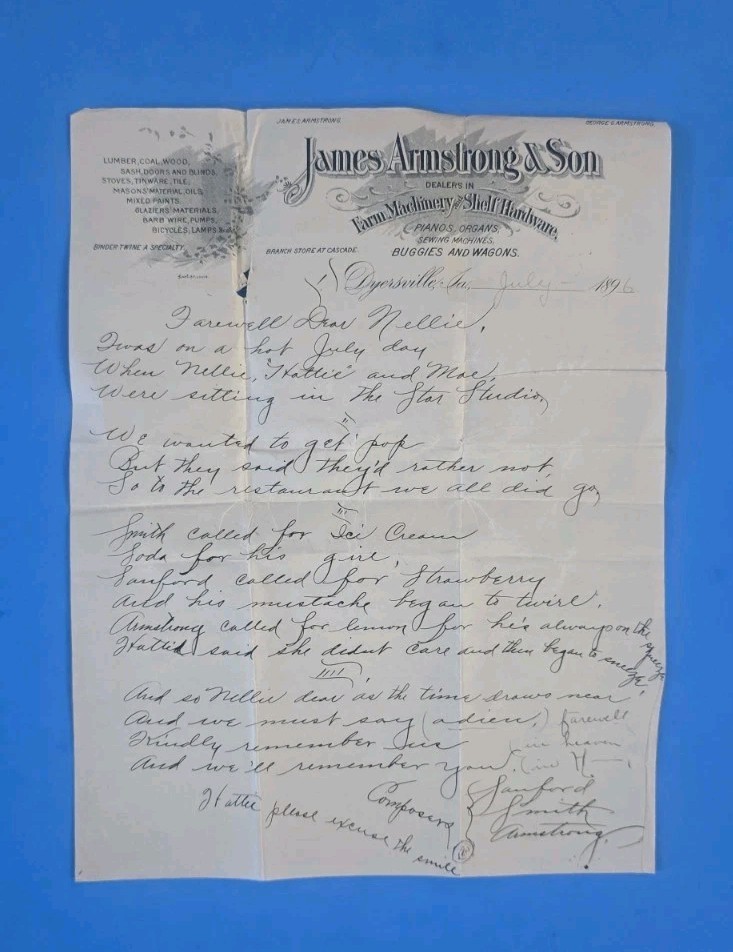 1896 Dyersville IA Advertising Letterhead Farm Machinery Hardware Buggies Wagons