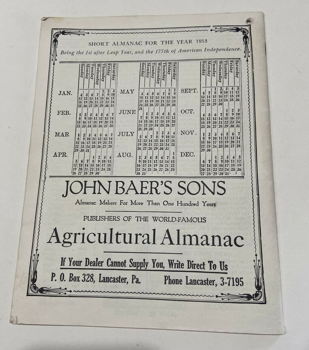 John Baer&rsquo;s Sons Almanacs 1954, 1953, 1952, 1951, & 1950 Almanacs – Lot of 5x