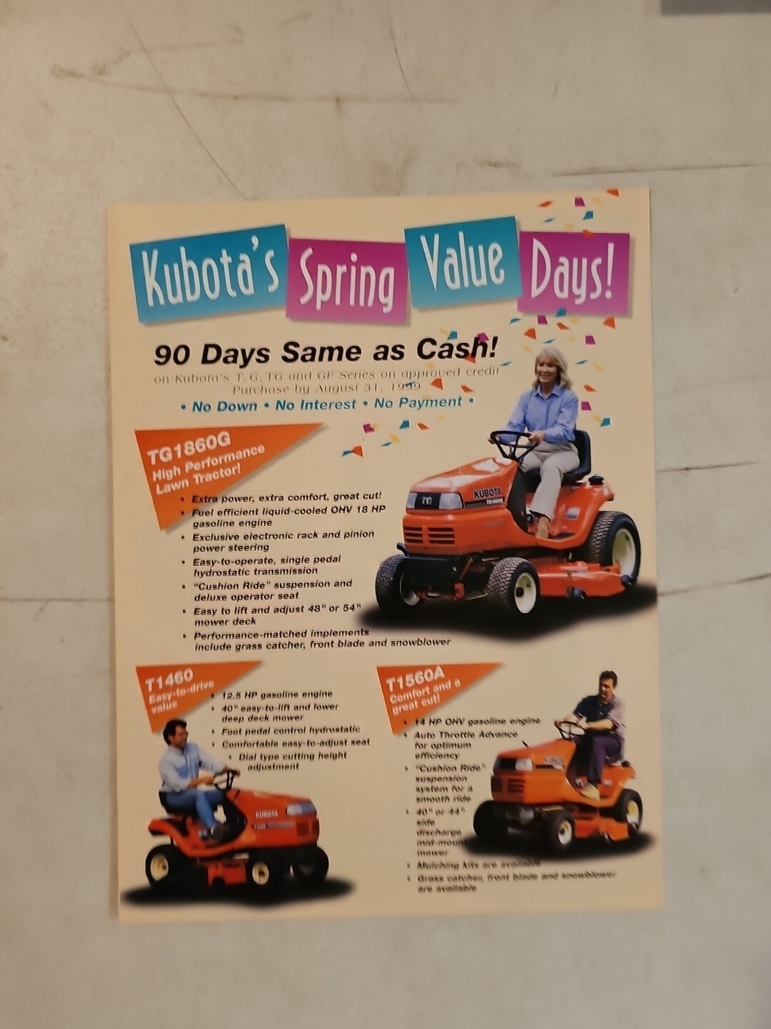 Original 1999 Kubota Spring Value Days Dealer Sales Brochure