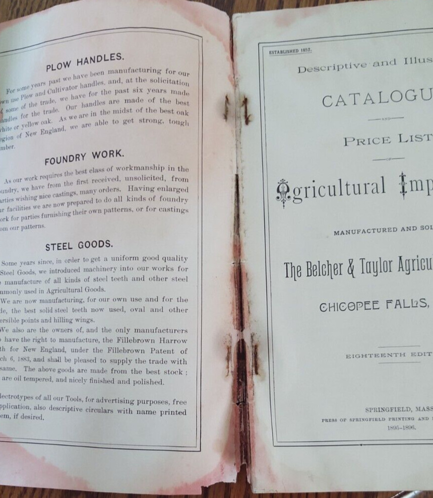 Belcher and Taylor Agricultural Tool Company catalog Farm Implements 1895 ,72pgs