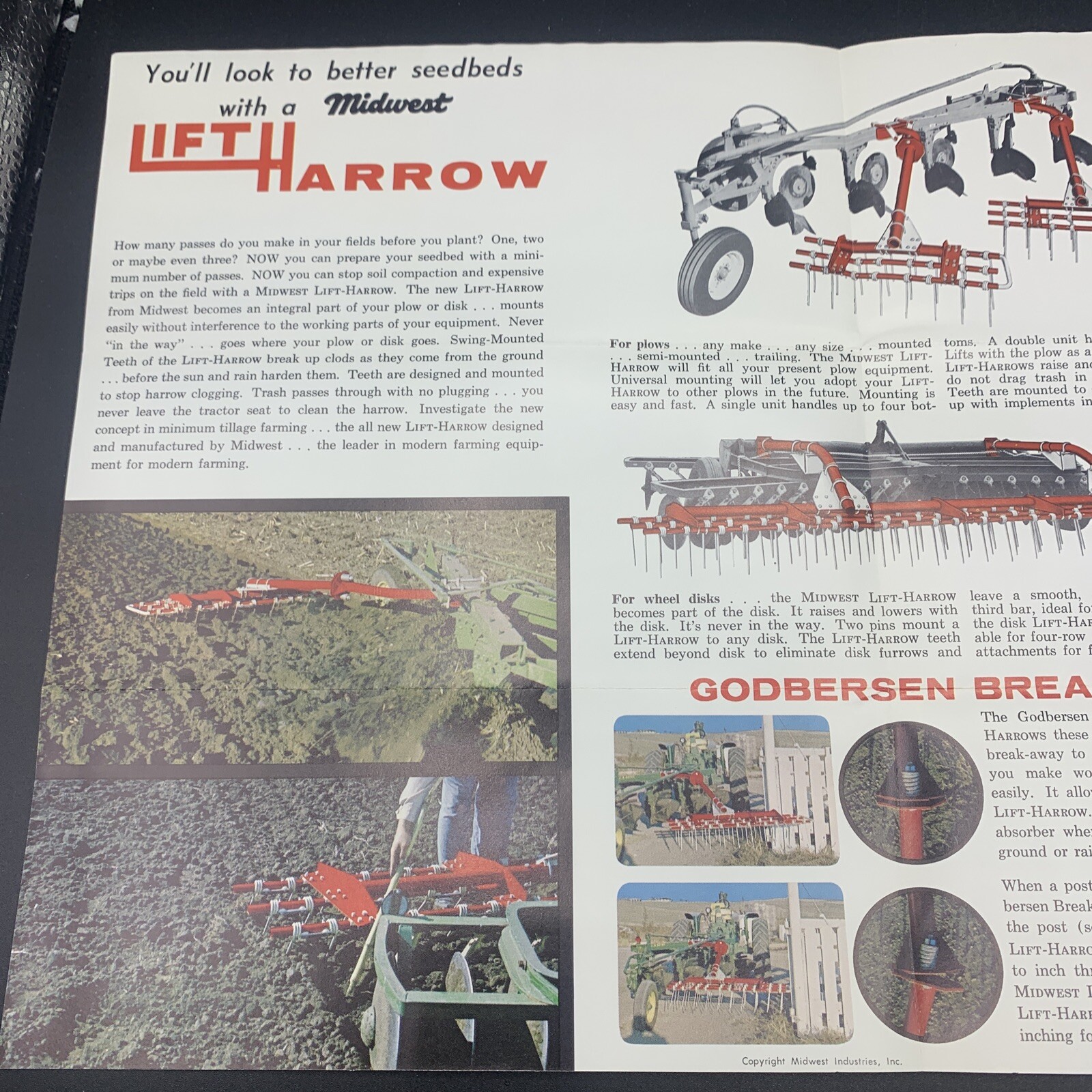 1964 Midwest Industries Lift Harrow Sales Brochure & Price List Ida Grove Iowa