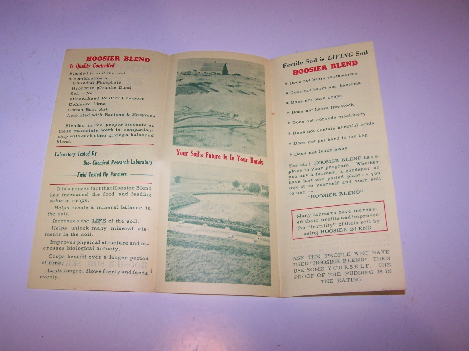 3 Vintage HOOSIER BLEND / SOIL SERVICE Fertilizer Brochures TERRE HAUTE INDIANA