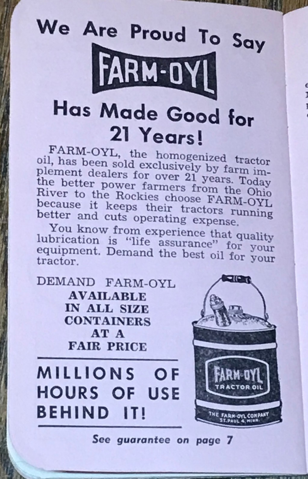 1950 Farm-Oyl Engineered Tractor Lubrication, Hein Imp. Co. Ad Notebook Calendar