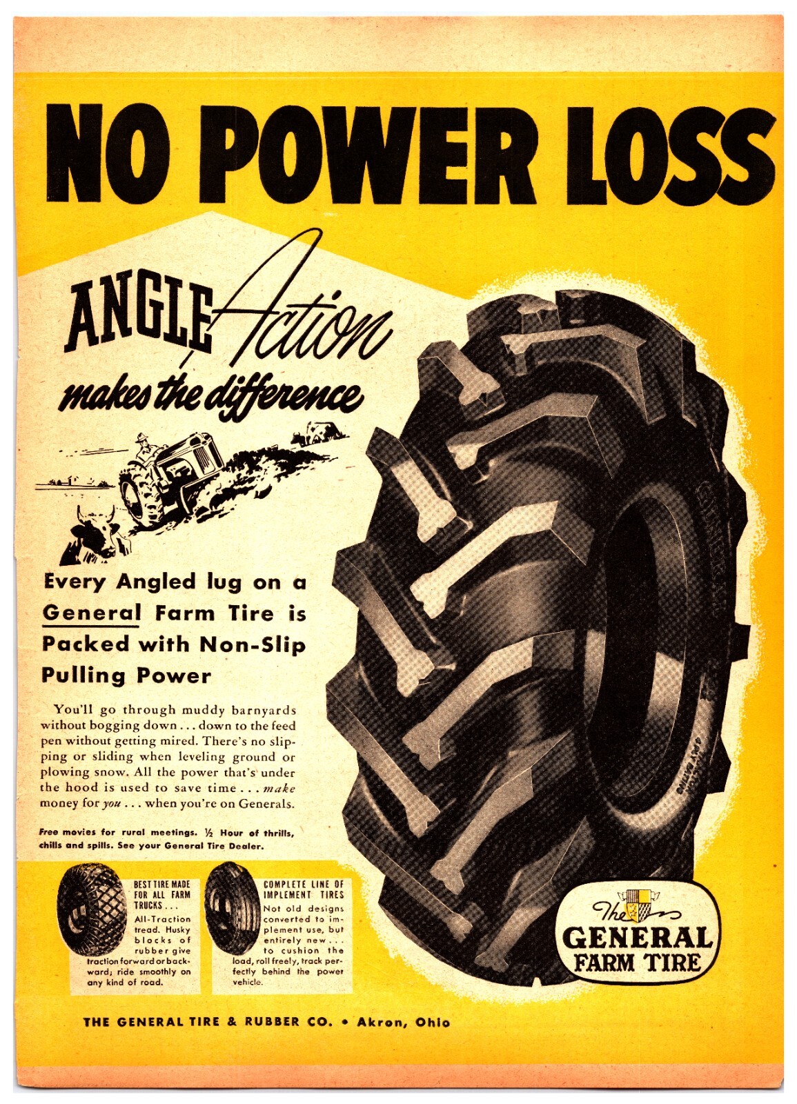 1940s The General Farm Tractor Tires – Original Print Advertisement (8 X 11.5)