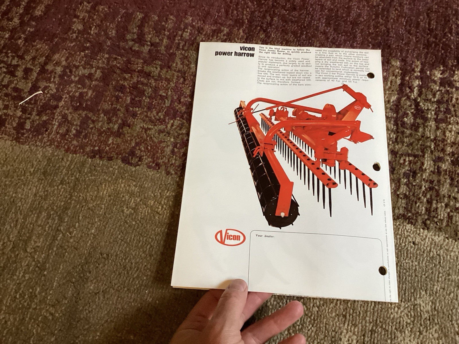 (5) 1975-6 Vicon Brochures – Rake, Harrow, Chisel Plow, Spreader