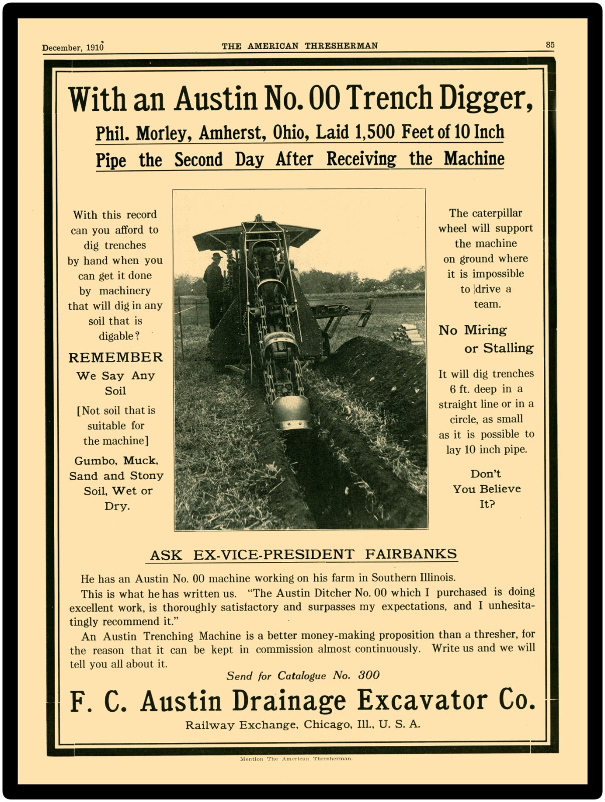 1910 Austin Drainage Excavator of Chicago NEW Sign 24×30&Prime; USA STEEL XL Size 7 lb