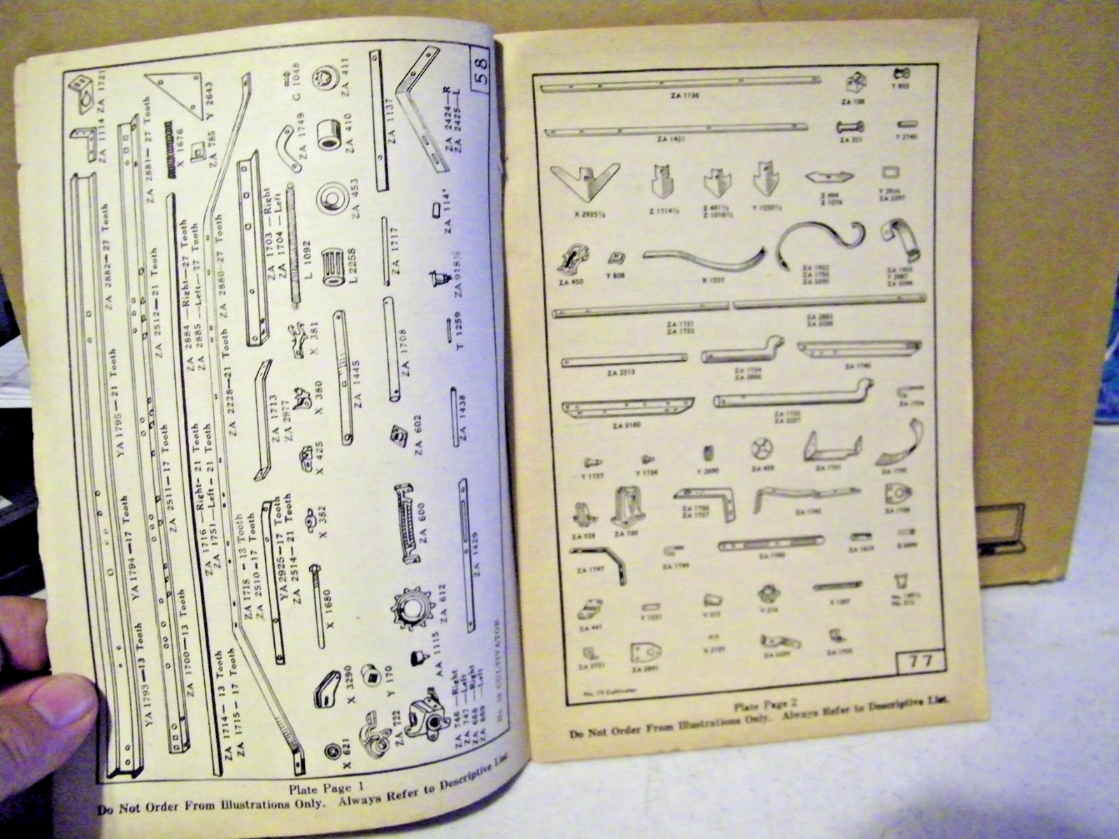 Original Massey Harris No 19 Cultivator Repair Parts List