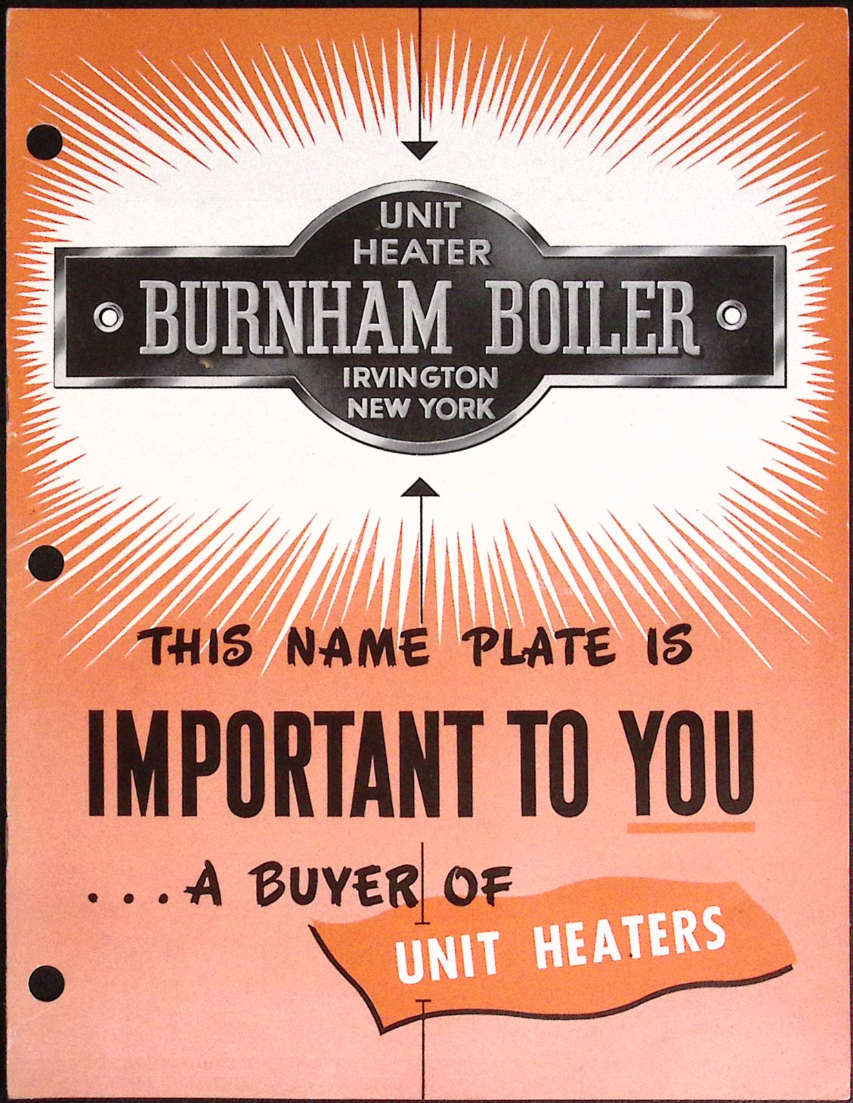 1948 Burnham Boiler Unit Heater Base Ray Radiant Heater Irvington NY Brochure