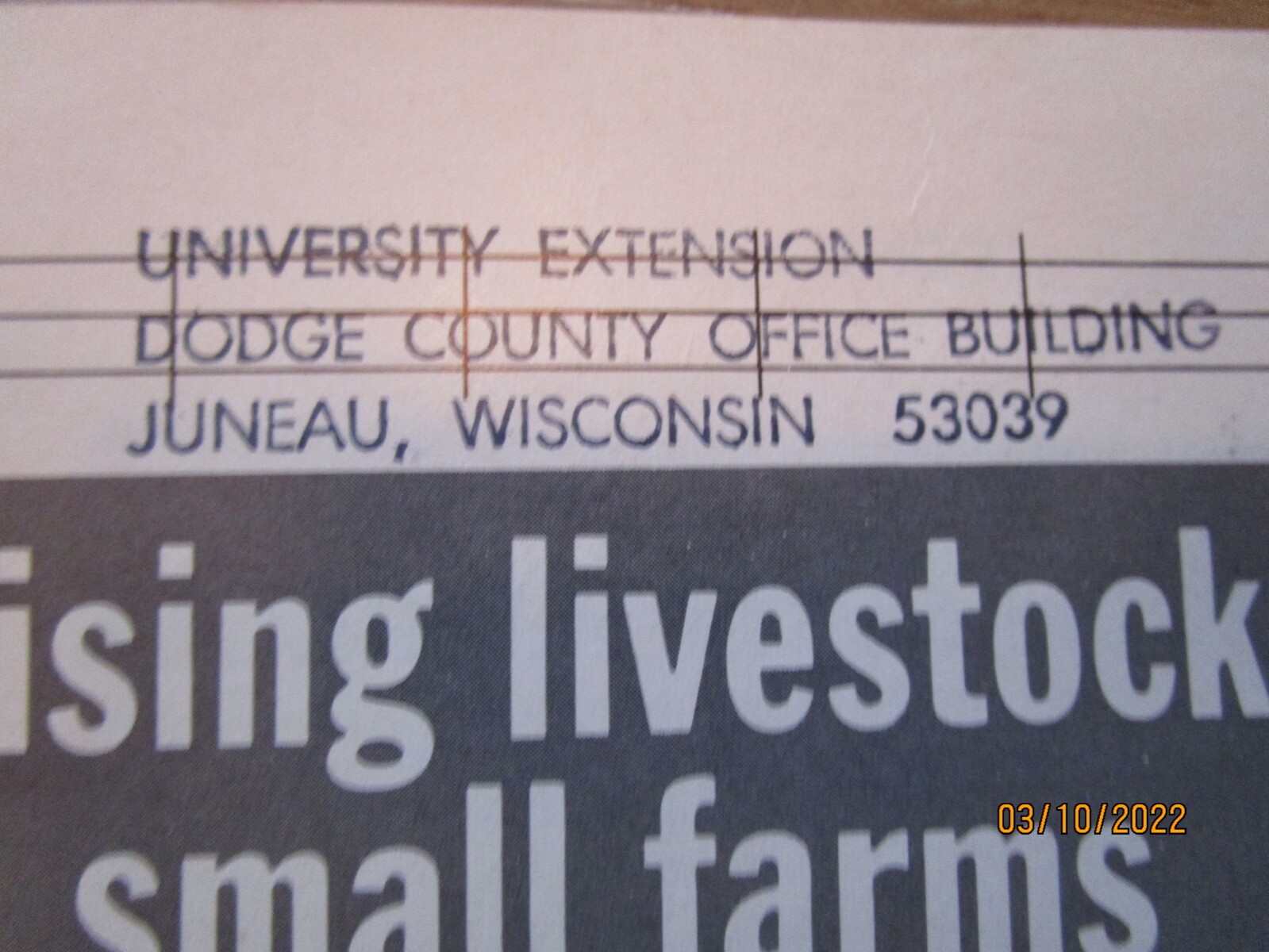 JUNEAU, WIS 1966, Raising Livestock On Small Farms Farmers Bulletin 2224 -E9G-24