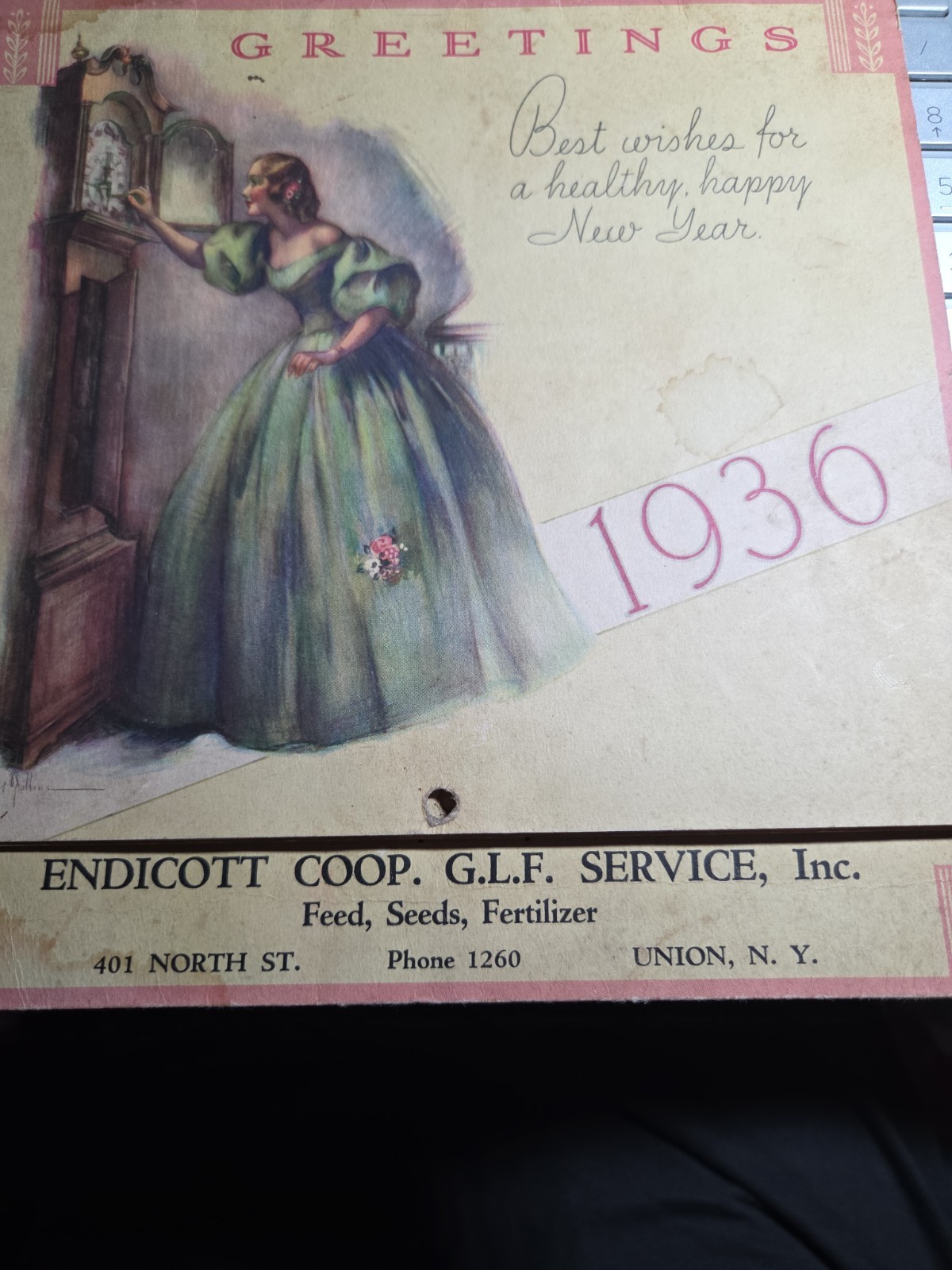 1936 Endicott Coop G L F Inc Union N Y Complete Advertsing Calendar