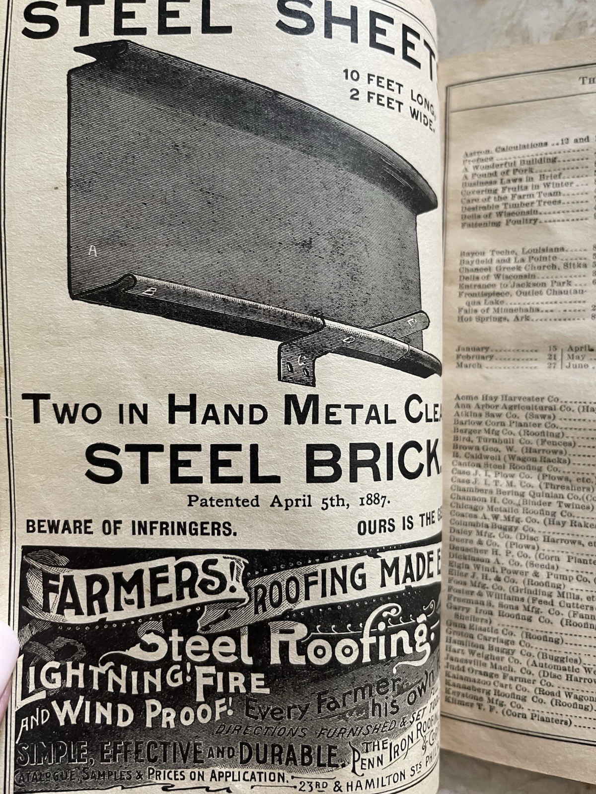 1891 American Farmers Almanac, Antique Farming Ads Barlow, Stoddard