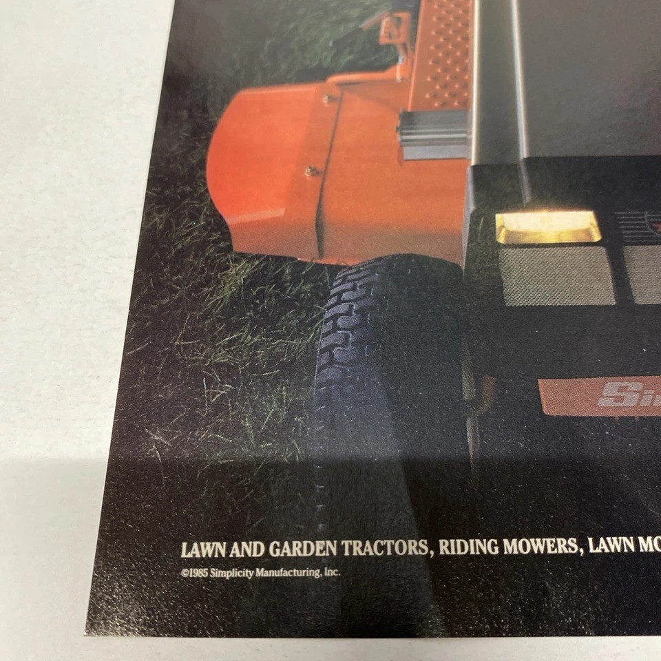 1985 Simplicity Manufacturing Riding Lawn Mower Tractor Full Page Print Ad