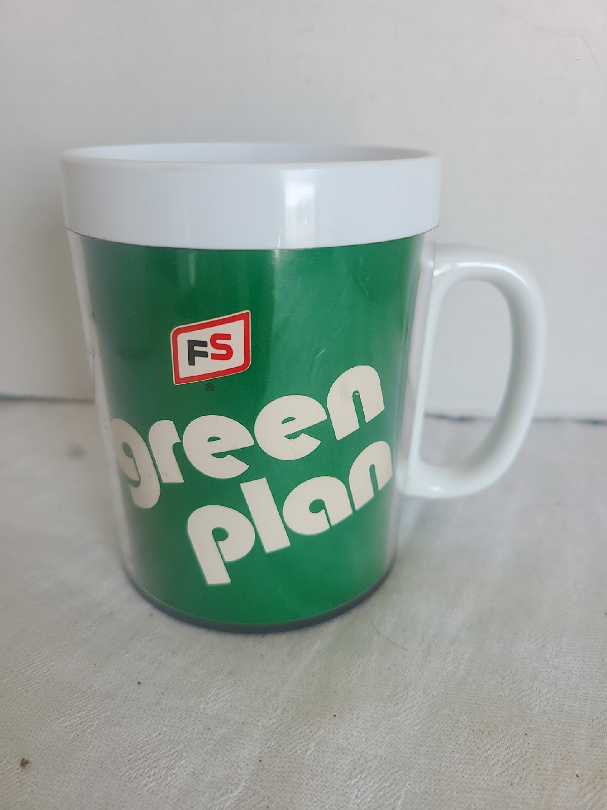 VTG. Thermo-Serv FS Seed Corn « Green Plan » Plastic Insulated Coffee Mug Cup;USA