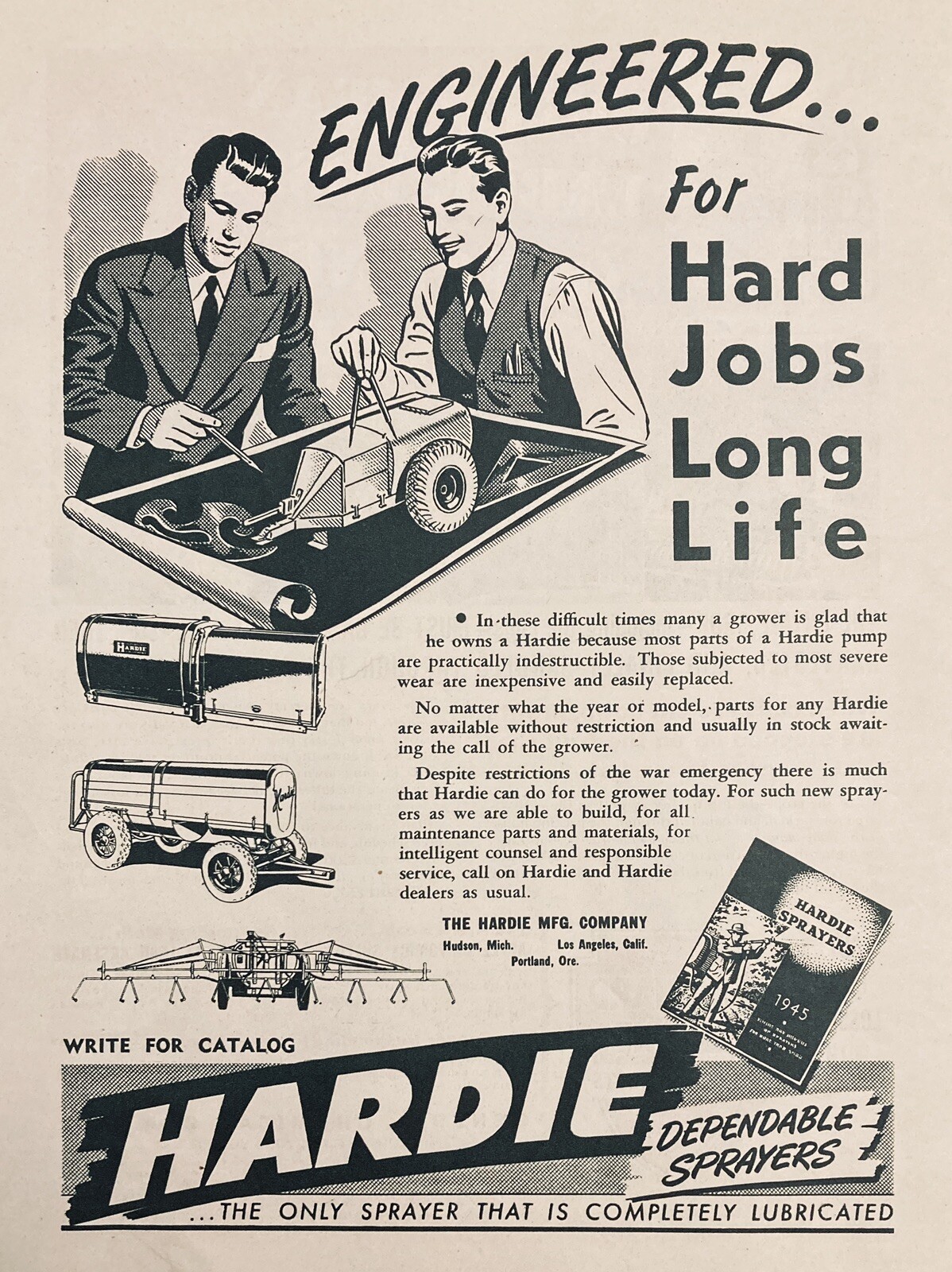 1945 AD.(XF9)~HARDIE MFG. CO. HUDSON, MI. HARDIE ORCHARD SPRAYERS