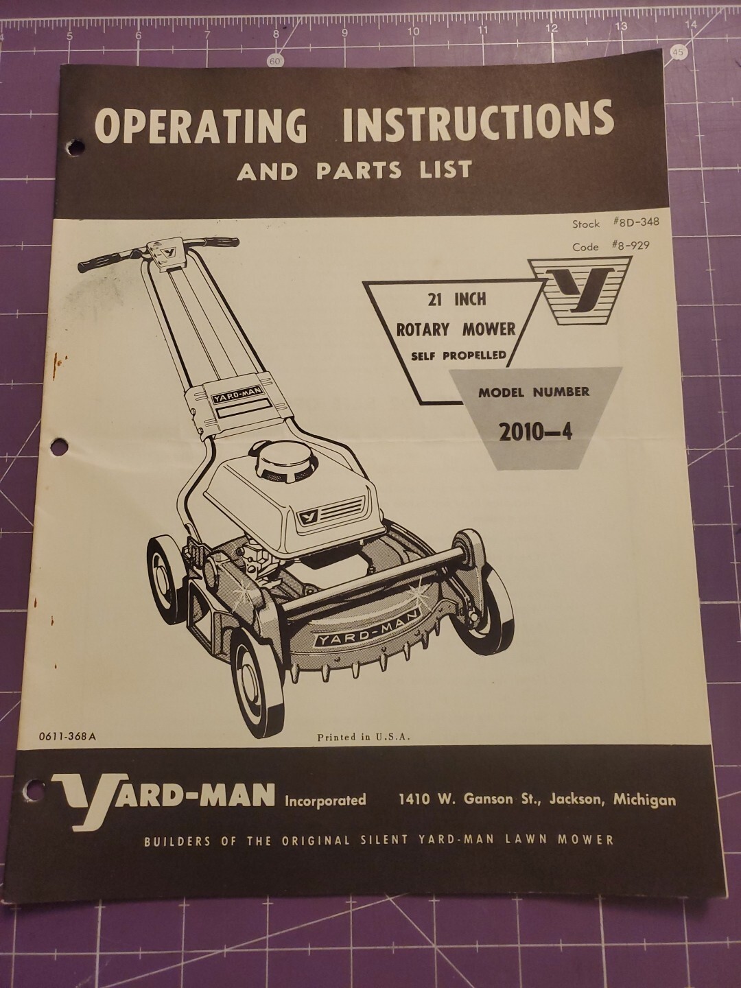 1960s Model 2010-4 Yard-Man Push Lawn Mower Operating Instructions & Parts List