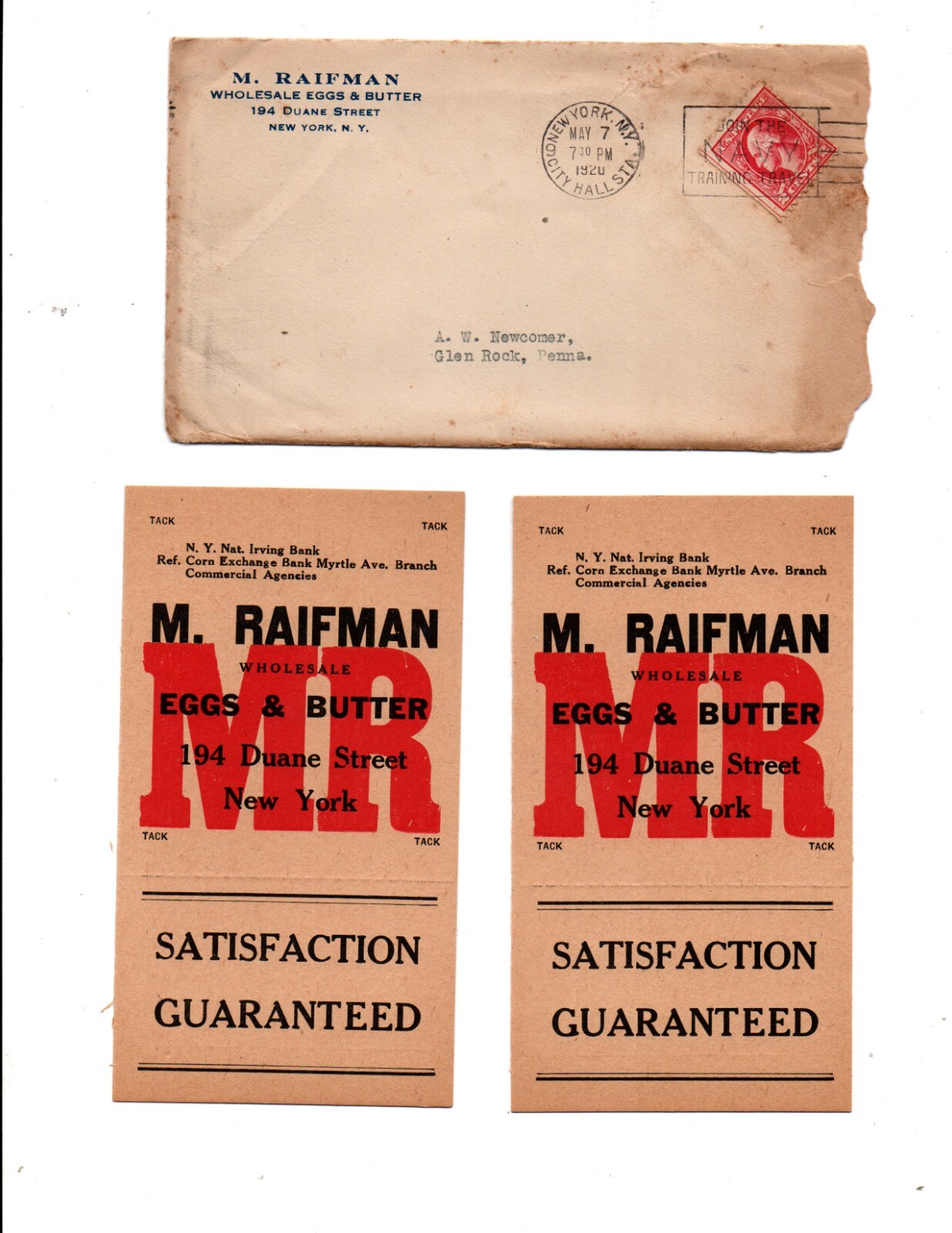 M. Raifman Eggs & Butter 1920 Letterhead / Cover / 2 cards