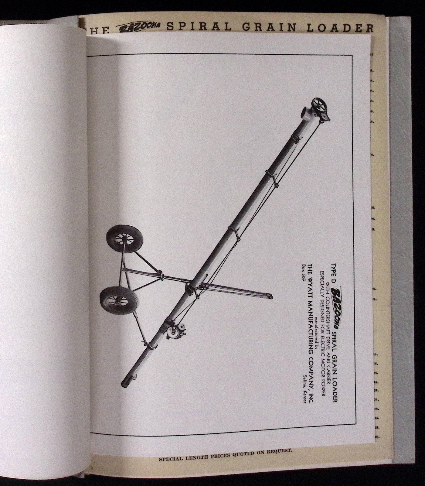1952 Bazooka Spiral Grain Loader Brochure Folder Wyatt Mfg Co Salina KS