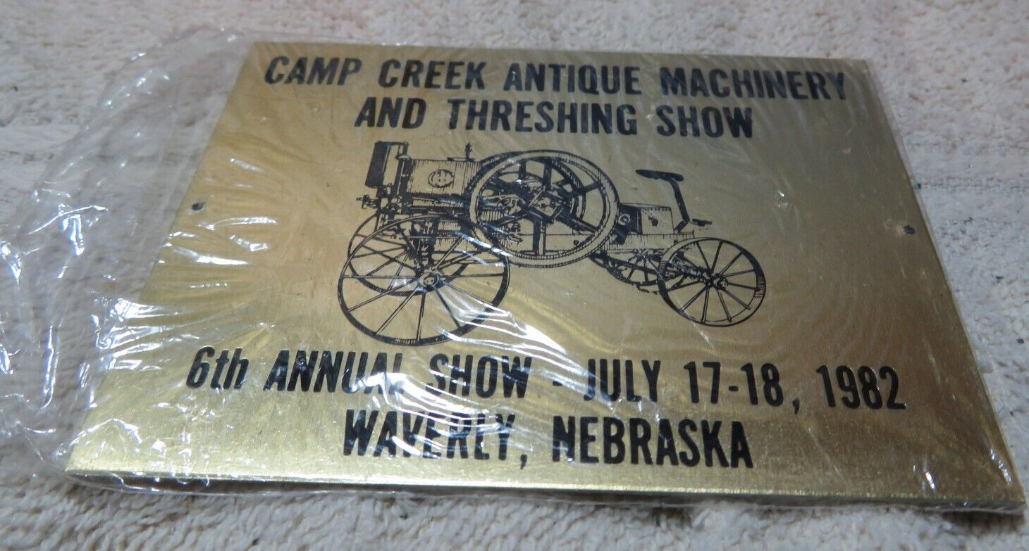 Vintage Brass Plate 1982 CAMP CREEK ANTIQUE MACHINERY & THRESHING SHOW. NEBRASKA