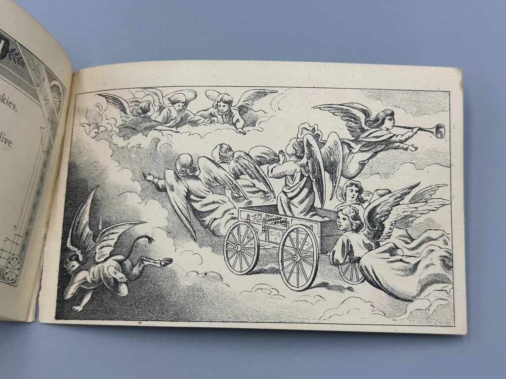 1880s Covered JACKSON WAGON Michigan ANGELS Farm Advertising Trade Card Book