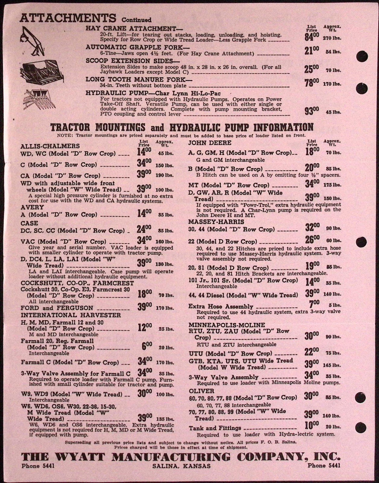 1953 Jayhawk Hydraulic Loader Dealer Brochure Wyatt Manufacturing Salina KS