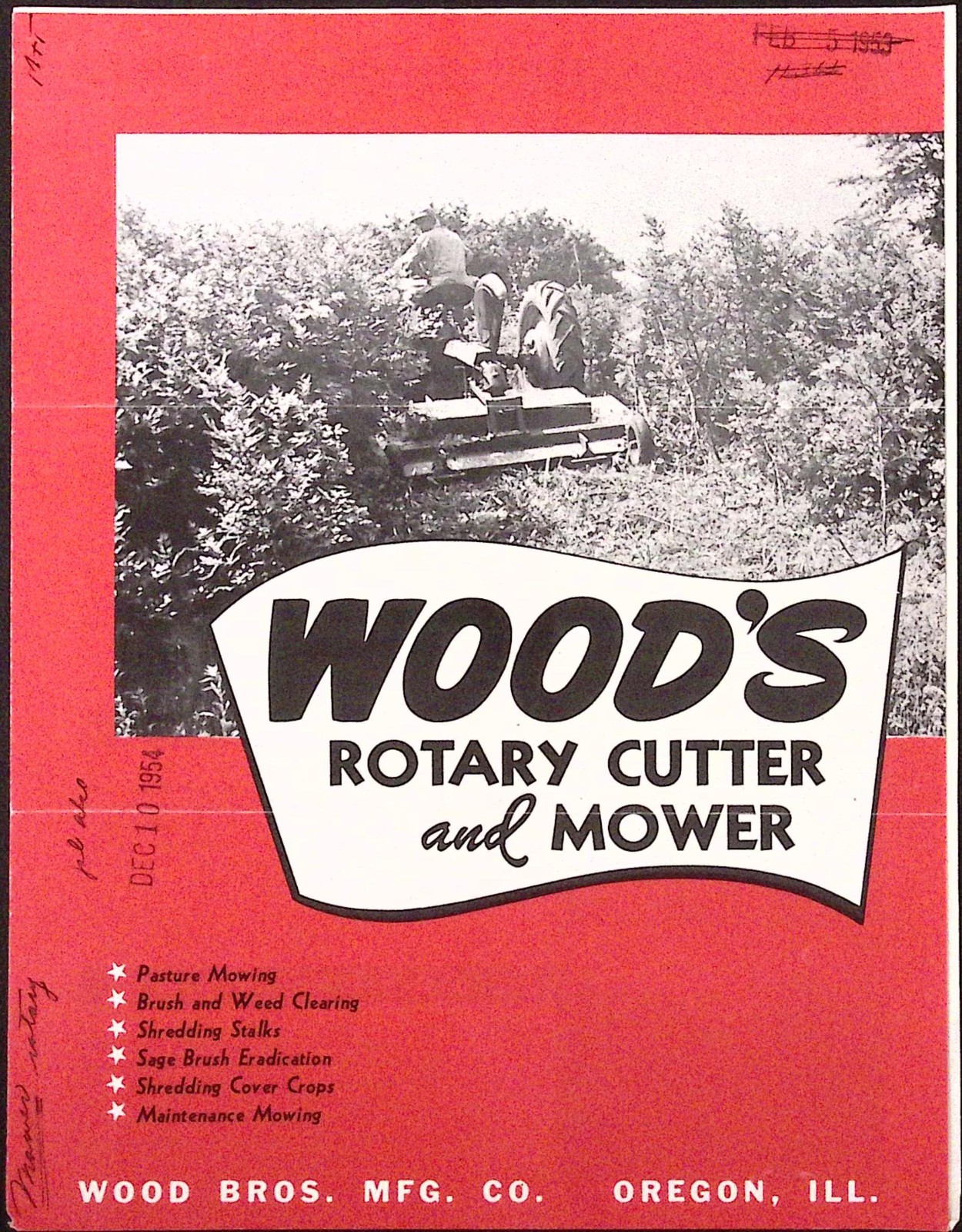 1954 Wood&rsquo;s Rotary Cutter and Mower Brochure Wood Bros Mfg Co Oregon IL