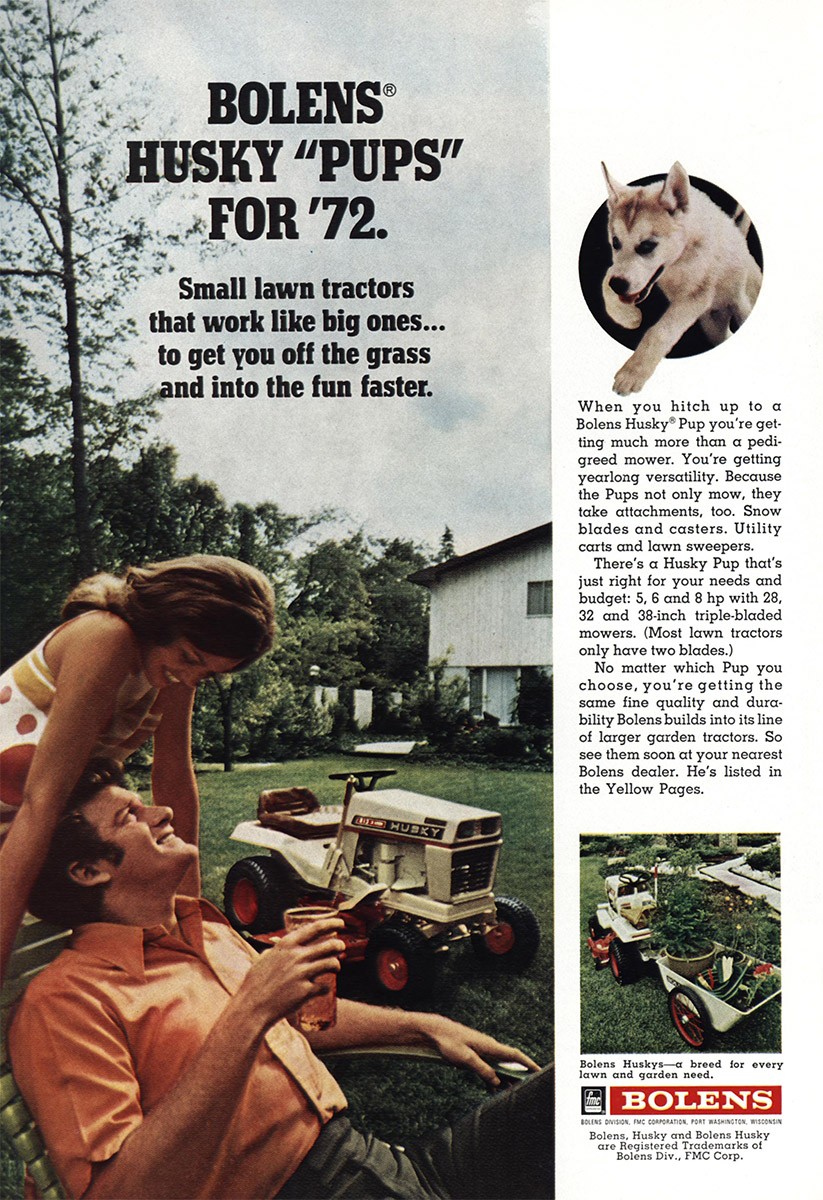1972 Bolens Lawn Tractor: Husky Pups for 72 Vintage Print Ad