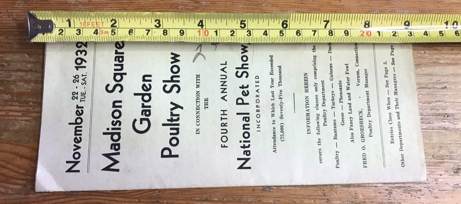 1932 Madison Square Garden Poultry Show National Pet Program VTG New York NYC