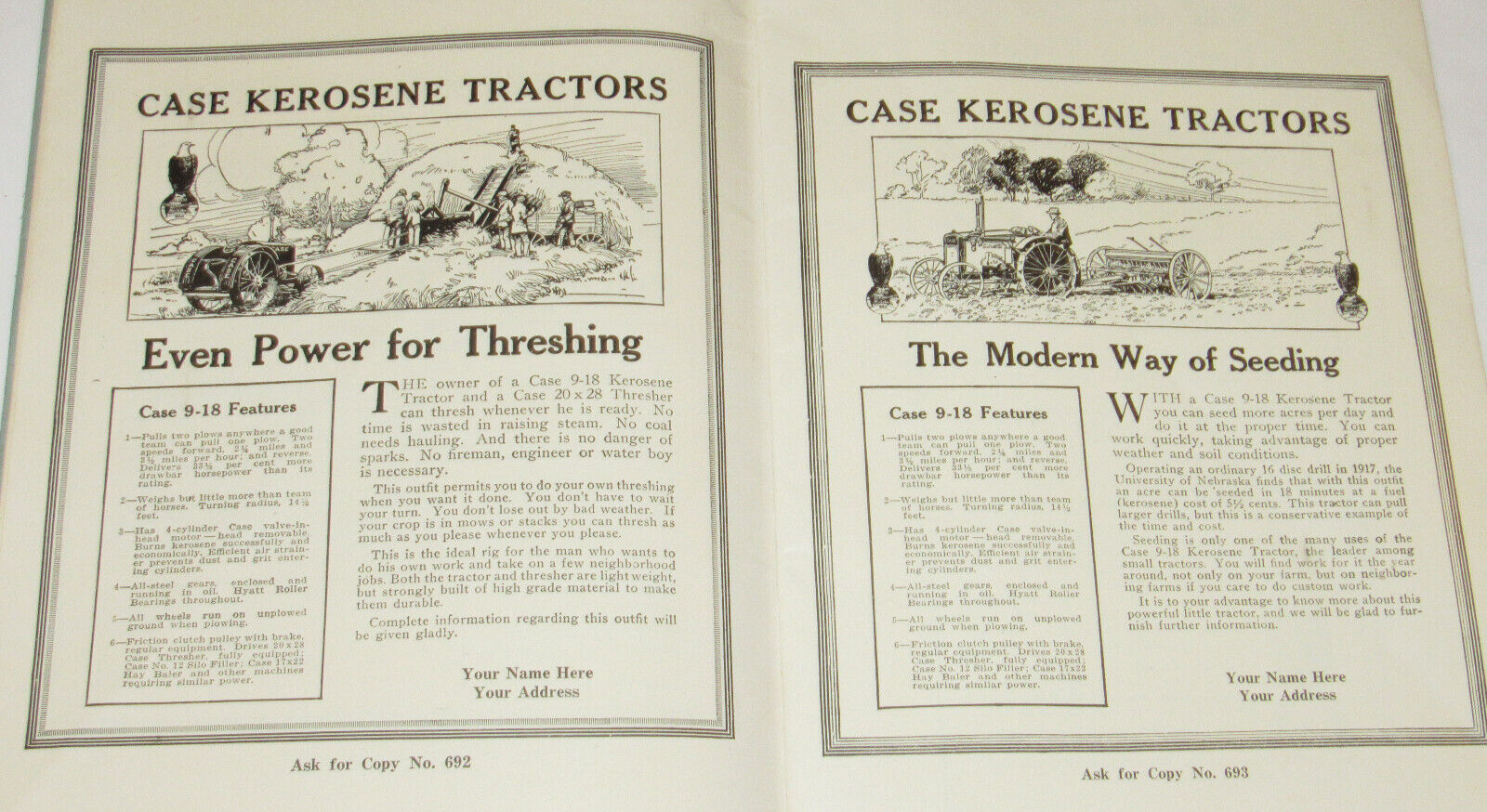 VINTAGE 1918 JI CASE DEALER READY-MADE ADS CATALOG! TRACTORS/THRESHERS/HAY BALER
