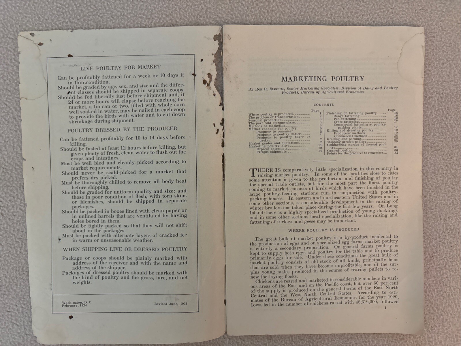 Two U.S.D.A. Famers&rsquo; Bulletins Marketing Poultry 1931 & Swine Production 1928