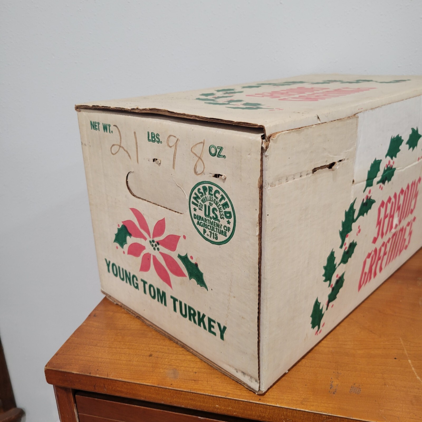 Vintage Christmas Holidays Cardbord Box Turkey Sun Valley Foods CA 10x9x17