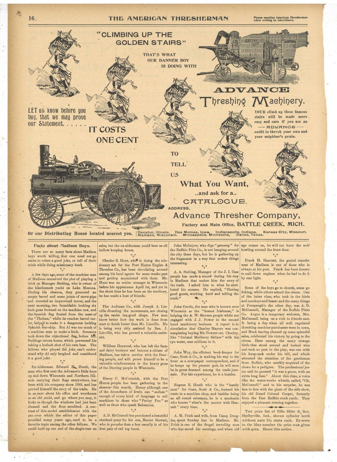 1898 Advance Thresher Co. Ad: Traction Engine – Climbing the Golden Stairs