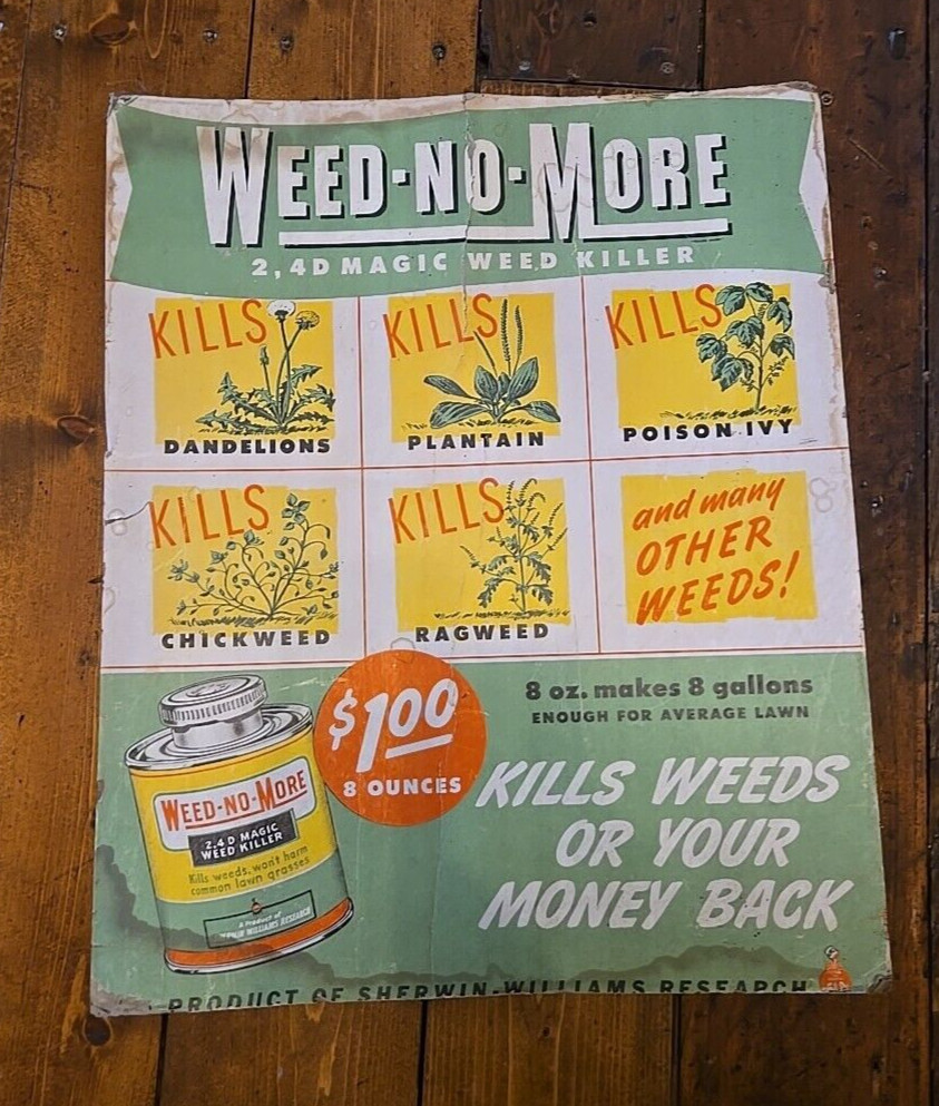 Vintage Poster Display Ad Sherwin Williams Weed-No-More Weed Killer 16 x 20
