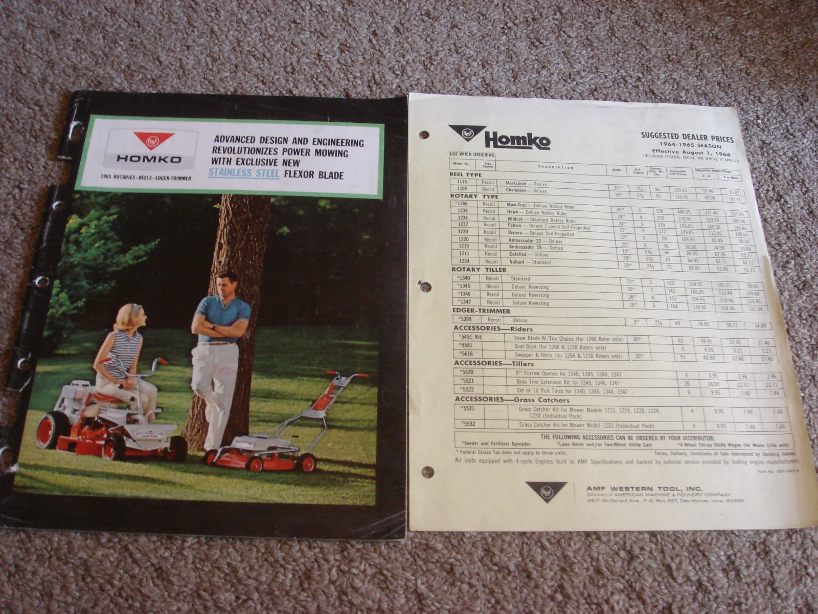 VINTAGE HOMKO 1964-1965 LAWN MOWER TRACTOR TILLER DEALER SALES BROCHURE LOT #3