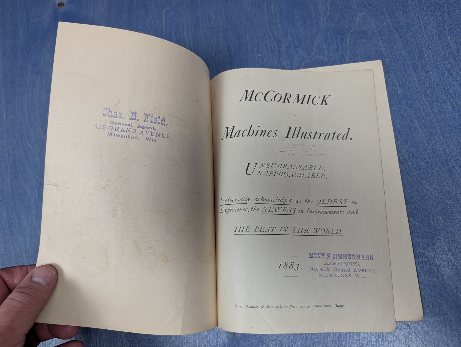 1883 McCormick Harvesting Machine Co Fair Brochure Milwaukee Agent Stamp Rare IH