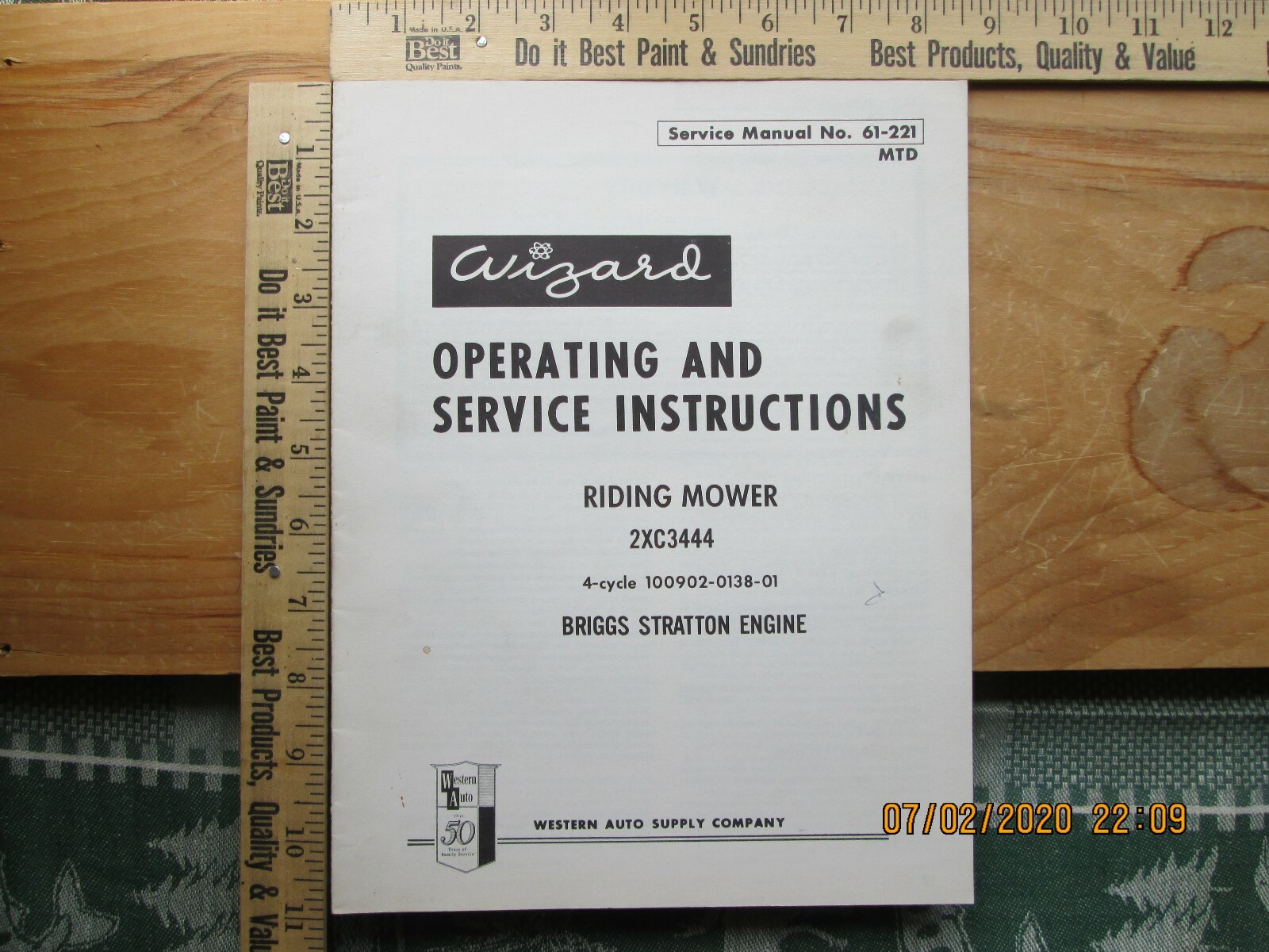 Western Auto Wizard Riding Mower 2XC3444 Operating & Service Inst. Manual