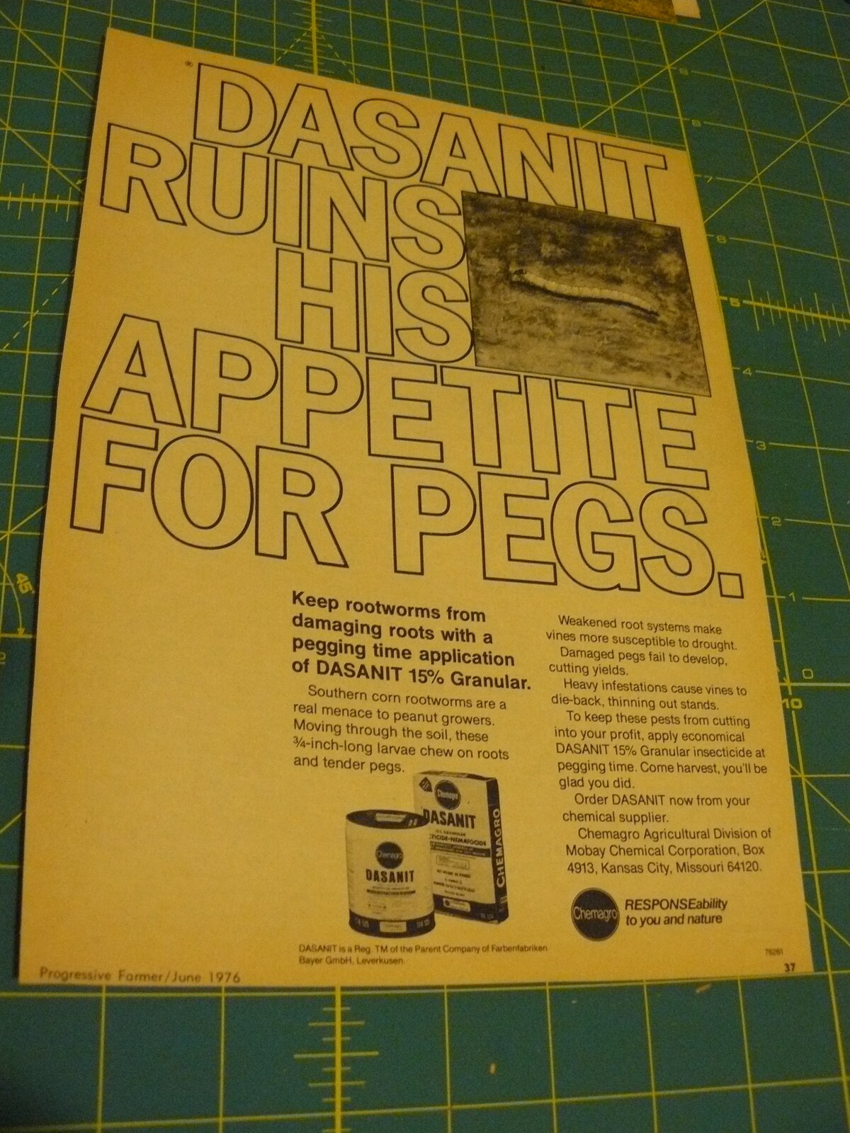 PROGRESSIVE FARMER -AD- JUNE 1976 – CHEMAGRO DASANIT ROOTWORM CHEMICAL KILLER