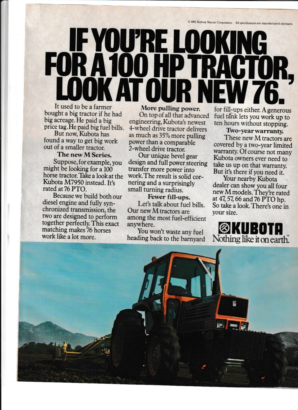 Original 1983 Kubota M Series Tractor Magazine Ad « If You&rsquo;re Looking … »