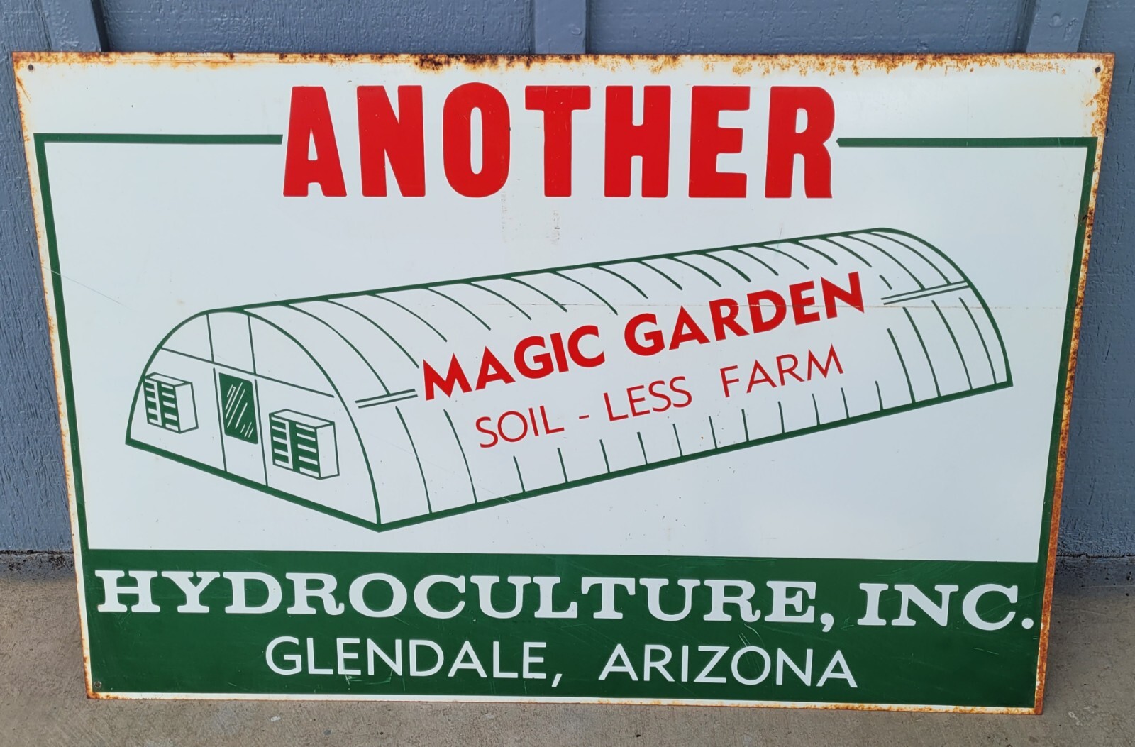 Vtg Metal Agriculture Sign Magic Garden Soil-less Farm Hydroculture Glendale AZ