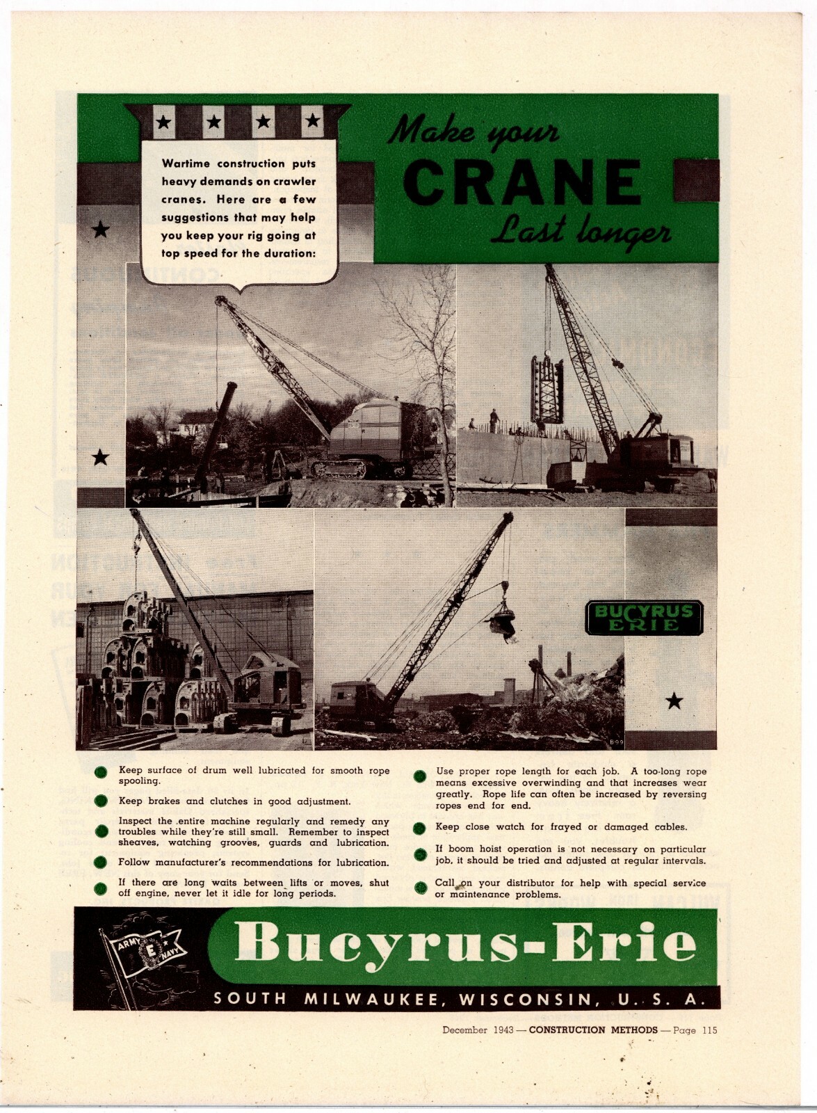 1943 Bucyrus Erie Equipment Story: World War Two Preventative Maintenance Theme