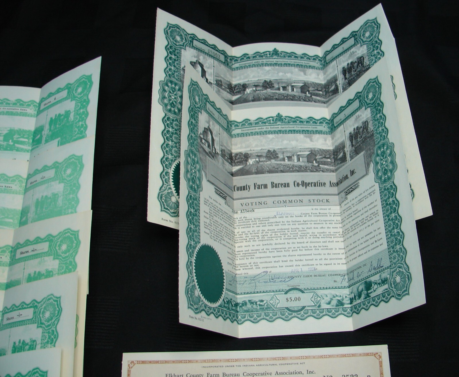 Vintage collection of 10 Farm Bureau Co-Op Stocks 1948-1960