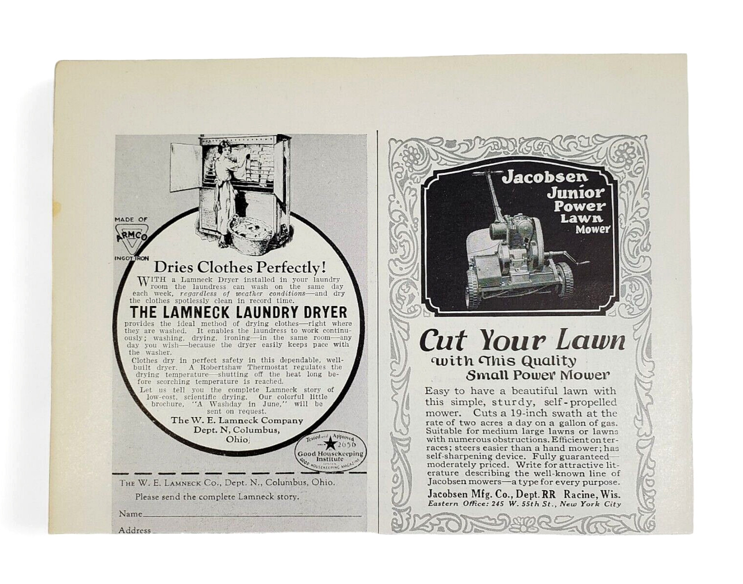 1927 Ideal Power Lawn Mowers Print Ad Frequent Mowing Makes Fine Lawns RealPhoto