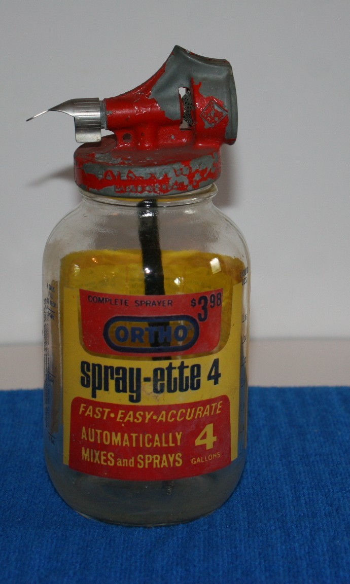 Vintage Ortho Lawn Sprayer Spray-ette 4 Glass Jar Metal Lid 8&Prime; Instruction