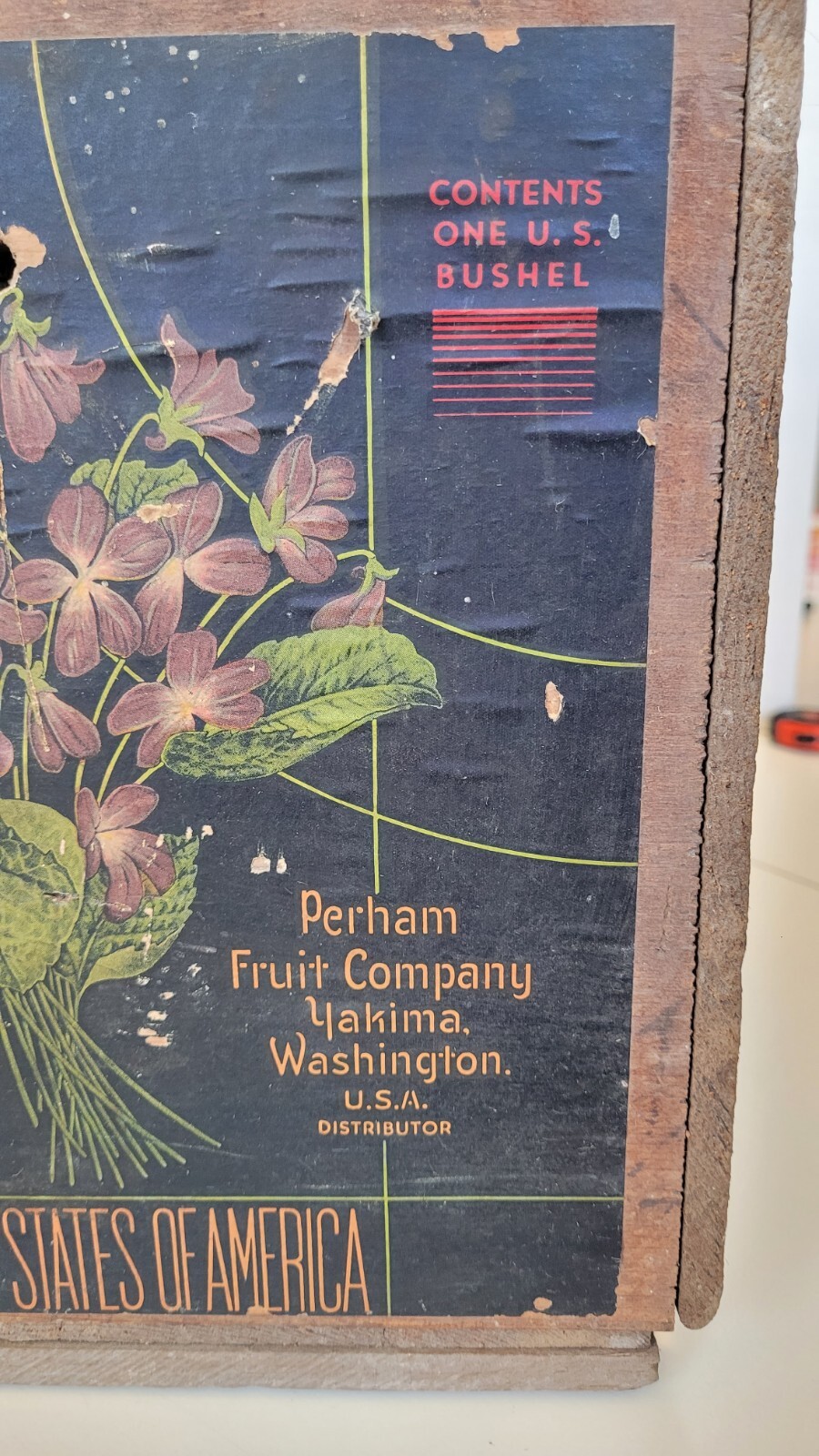 Original Wood Apples Crate Violet Brand Box Perham Company Yakima WA Label Rare