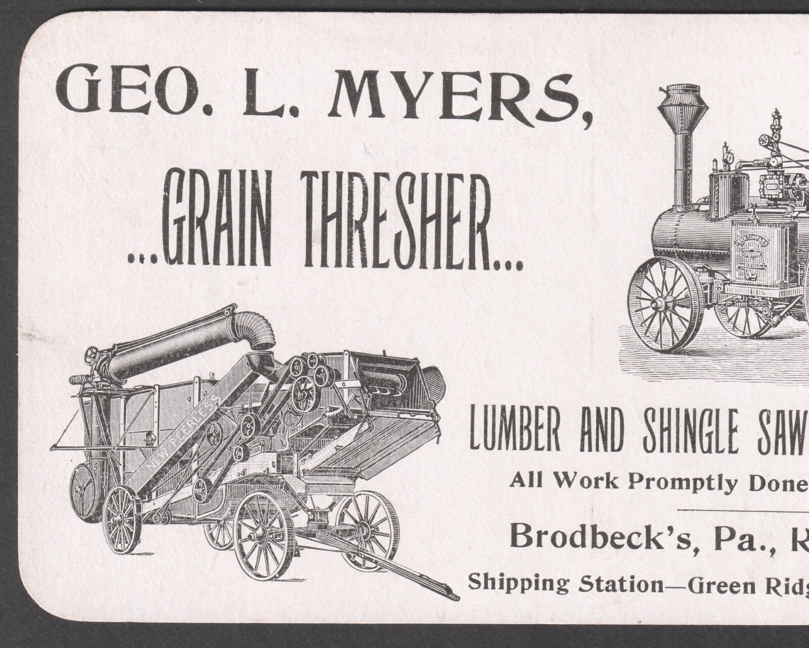 Antique Frick Tractor Steam Traction Engine Myers Grain Thresher Farm Trade Card