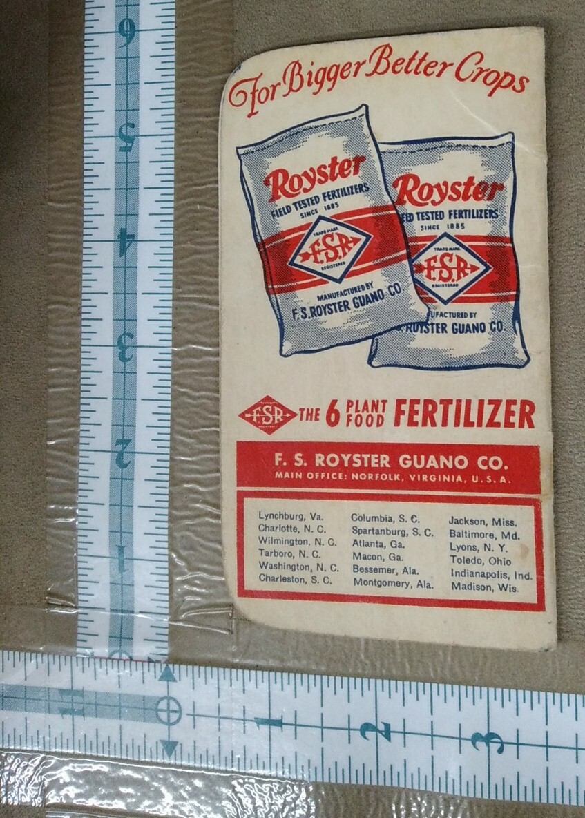 1953 F.S. Royster Guano Company Fertilizer Hand Book Conversion Chart Calendar
