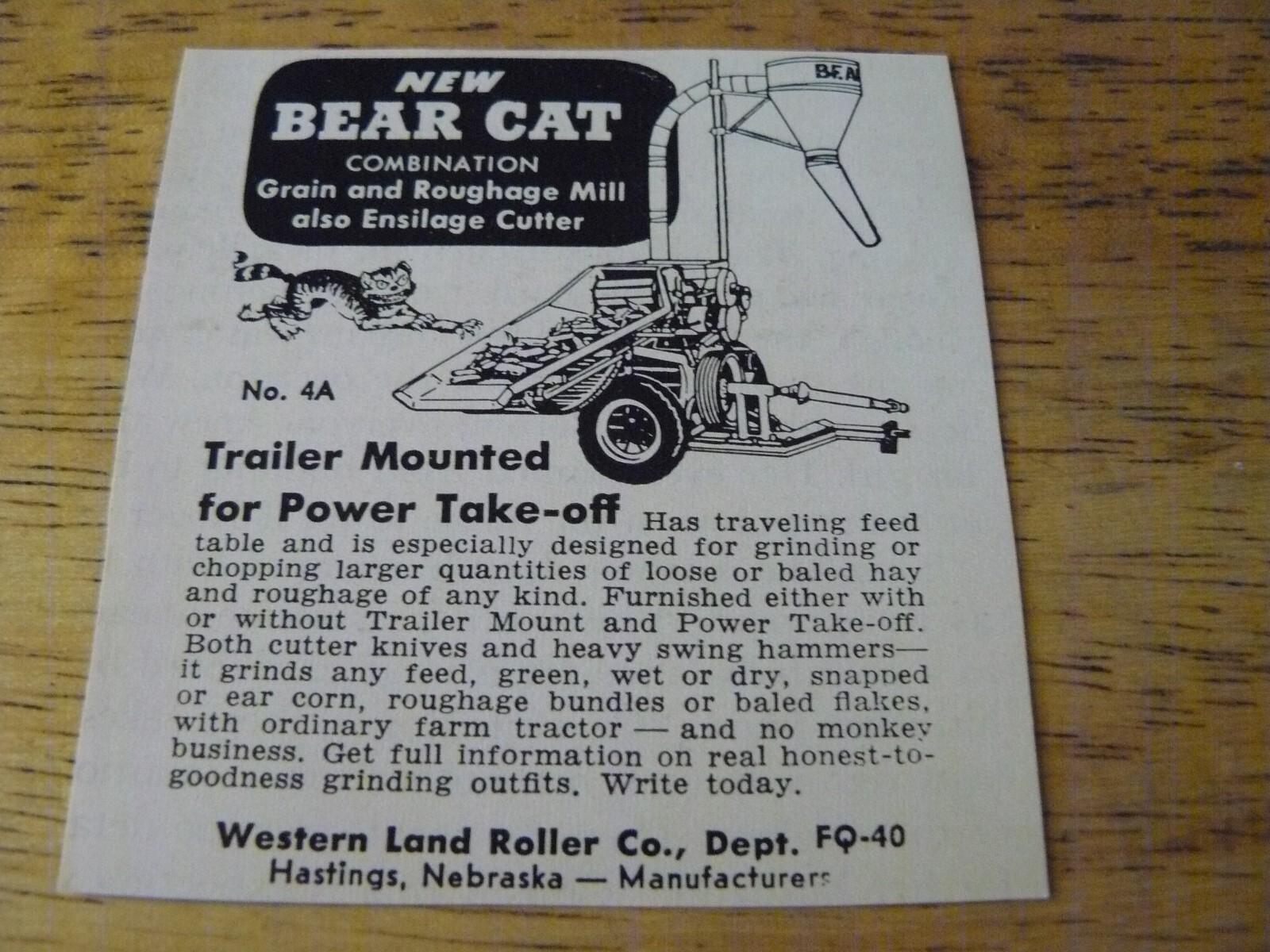 THE FARM QUARTERLY-SPRING 1957-AD – BEAR CAT GRAIN & ROUGHAGE MILL /Hastings NEB