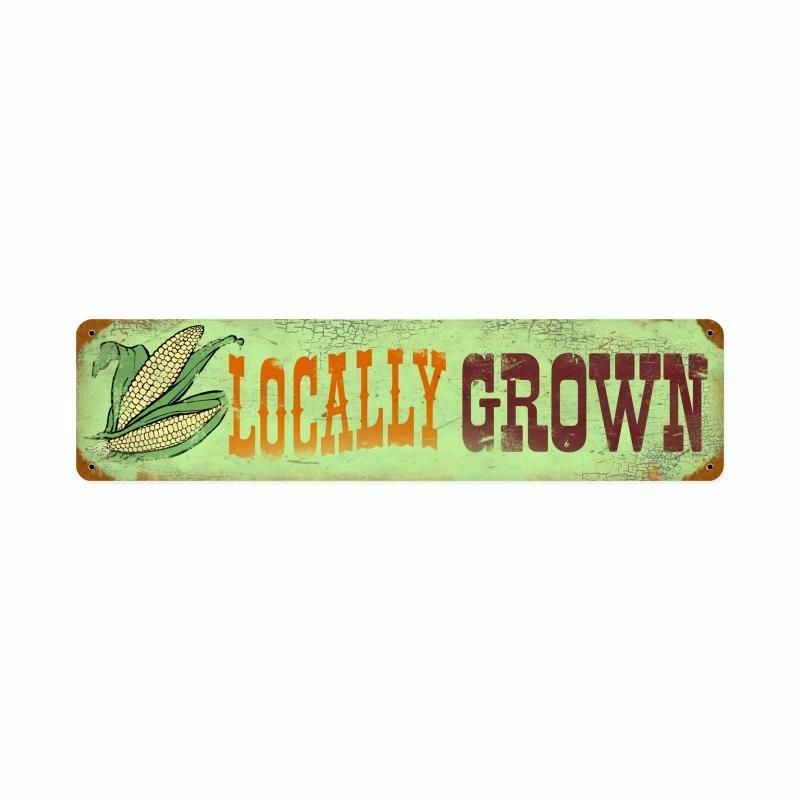 LOCALLY GROWN CORN ON THE COB 20&Prime; HEAVY DUTY USA MADE METAL ADVERTISING SIGN